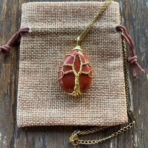 Red Jasper Wire-Wrapped Pendant Crystal Healing Red Jasper Necklace
